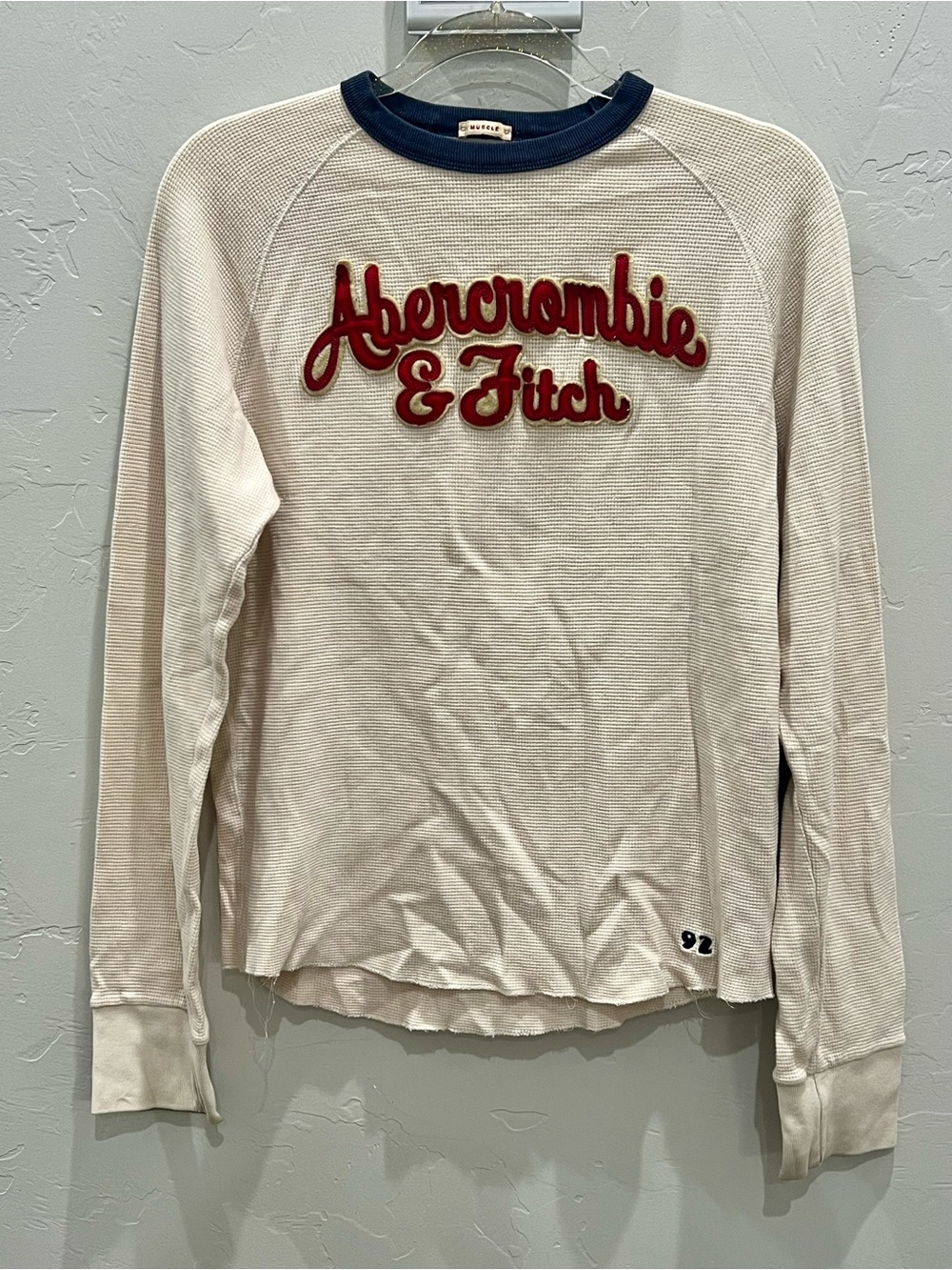 VTG Abercrombie & Fitch Thermal Waffle Logo Shirt Men’s Sz M Muscle Y2K - Picture 1 of 4